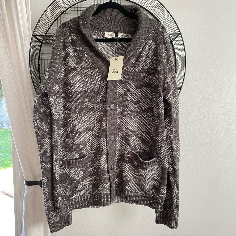 NWT mens HEDGE Camo Shawl Collar Button Cardigan - Picture 2 of 10
